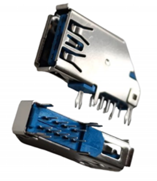 Conector Jack USB 3.0 A Femea 90º 9 Pinos 4 garras 26mm	